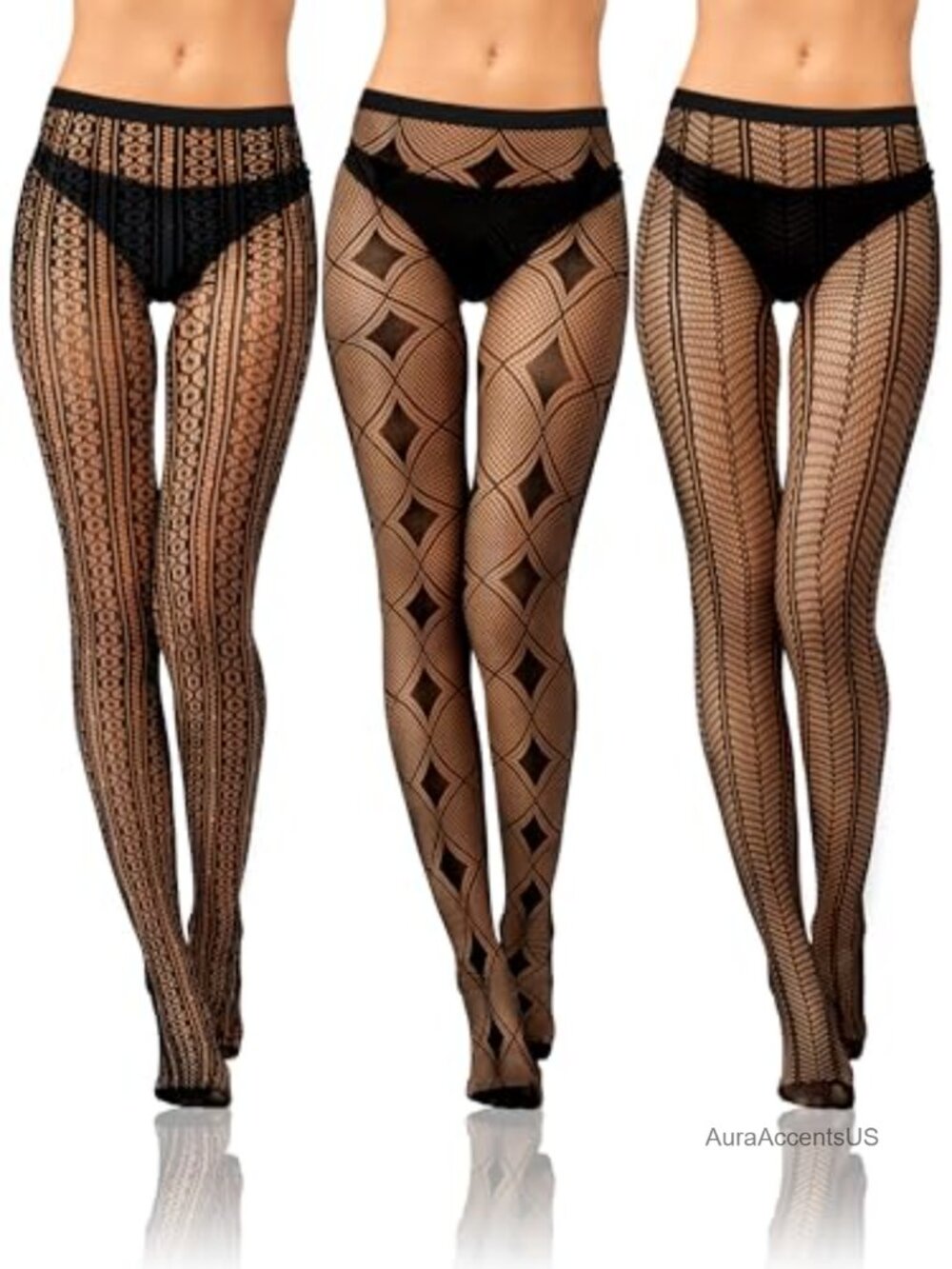 3 Pack Fishnet Tights for Women, Halloween Costume Stockings